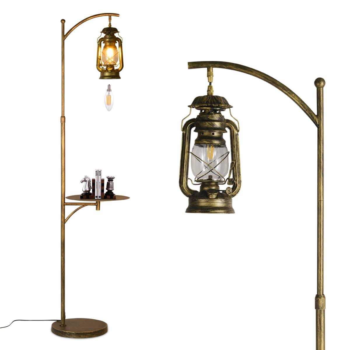 beaysyty Farmhouse Adjustable Floor Lamps with Tray Lantern Tall Standing lamp for Bedroom Home Decor for Office Cafe Den Living Room Bedroom