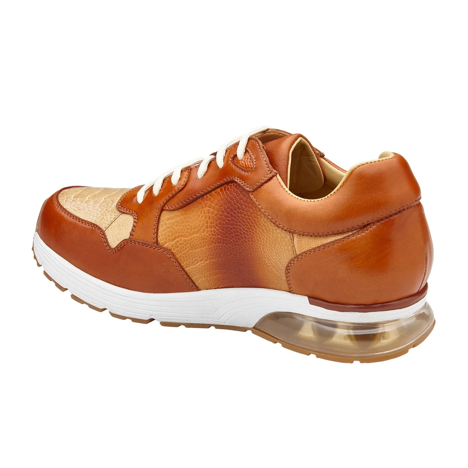 Men’s Belvedere Gino Ostrich Leg & Italian Calf Leather Dress Sneaker in Brandy & Bone