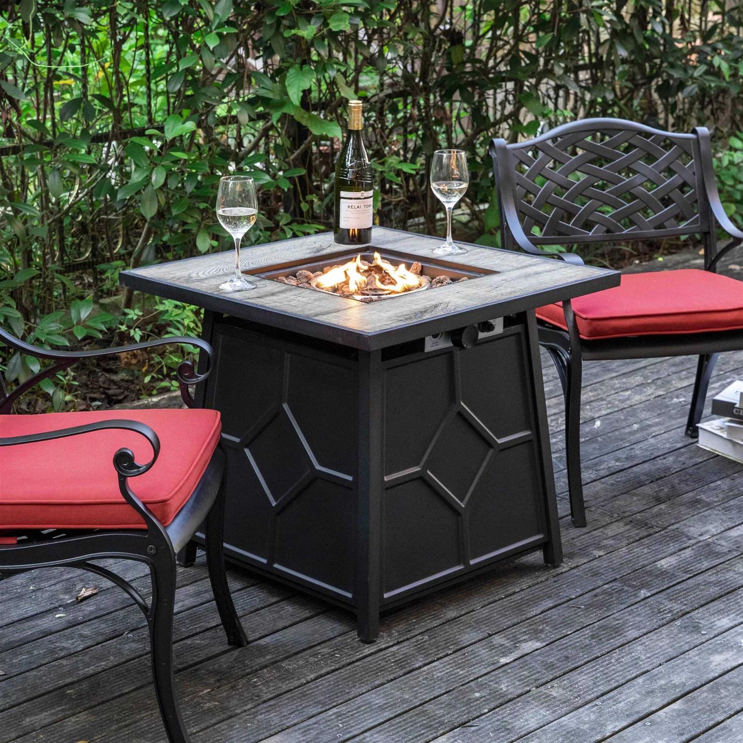 Nuu Garden 27.95-in W 40000-BTU Black Tabletop Iron Propane Gas Fire Pit Table AF011