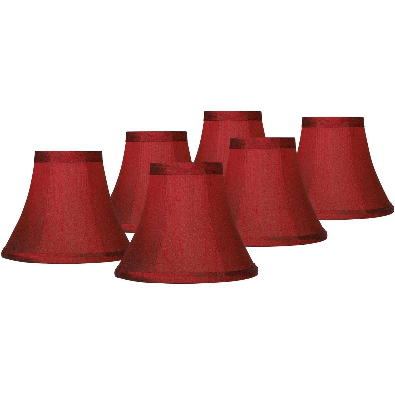 Springcrest Set Bell Lamp Shades Deep Red Faux Silk Small 3 Top x 6 Bottom x 5 High Candelabra Clip-On Fitting
