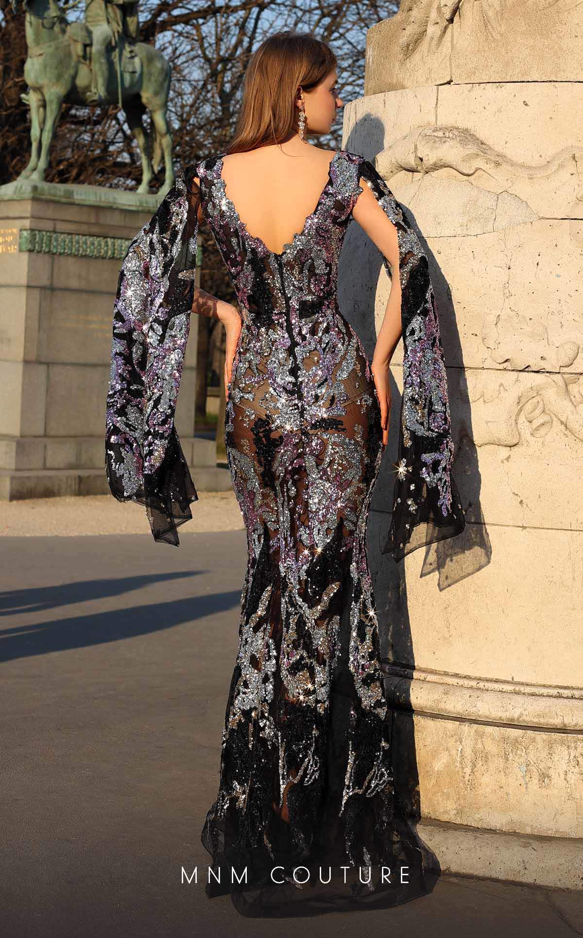 Sparkly Sheer Deep V Neck Gown