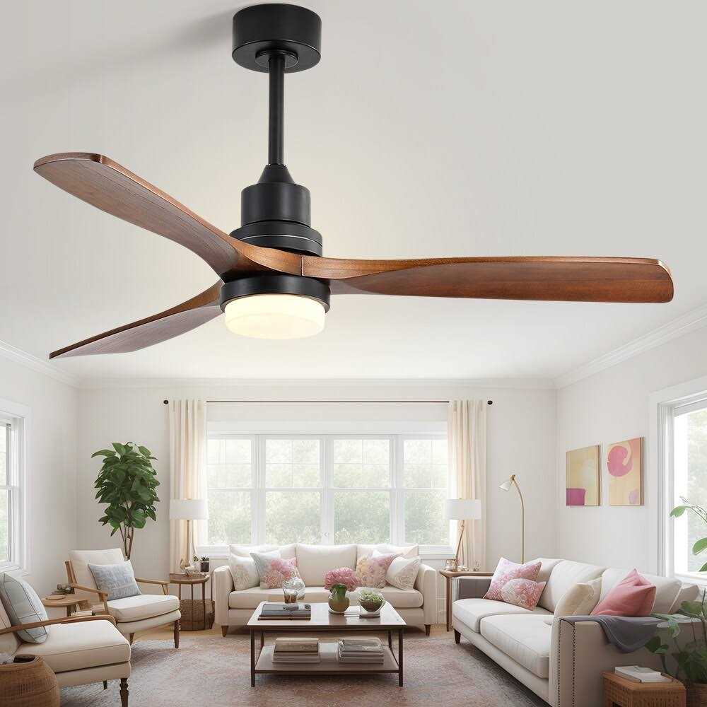 52 and 60 Noiseless Walnut Wood Ceiling Fan with Remote Control,Light Integrated Optional