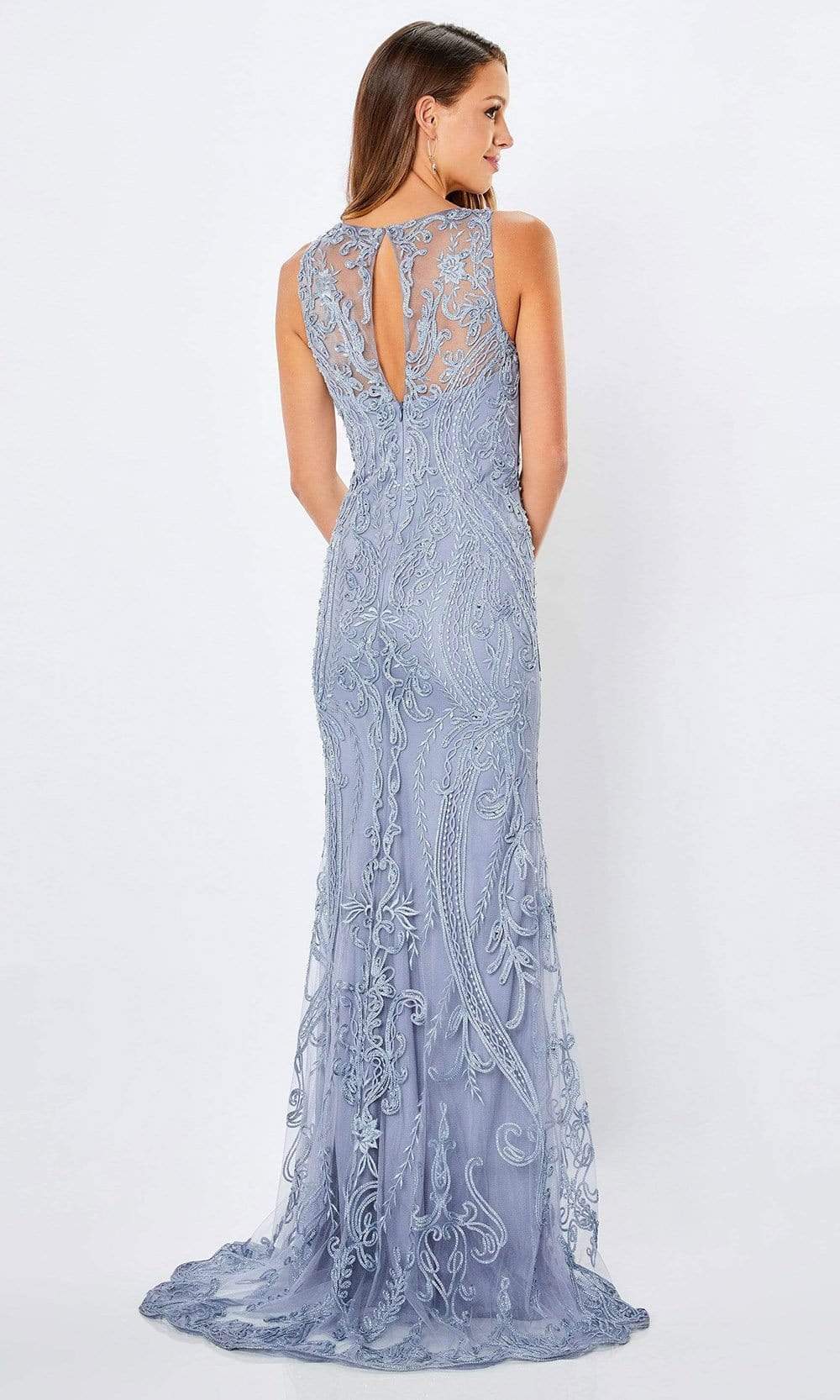 221971 Jewel Neck Embroidered Sheath Gown