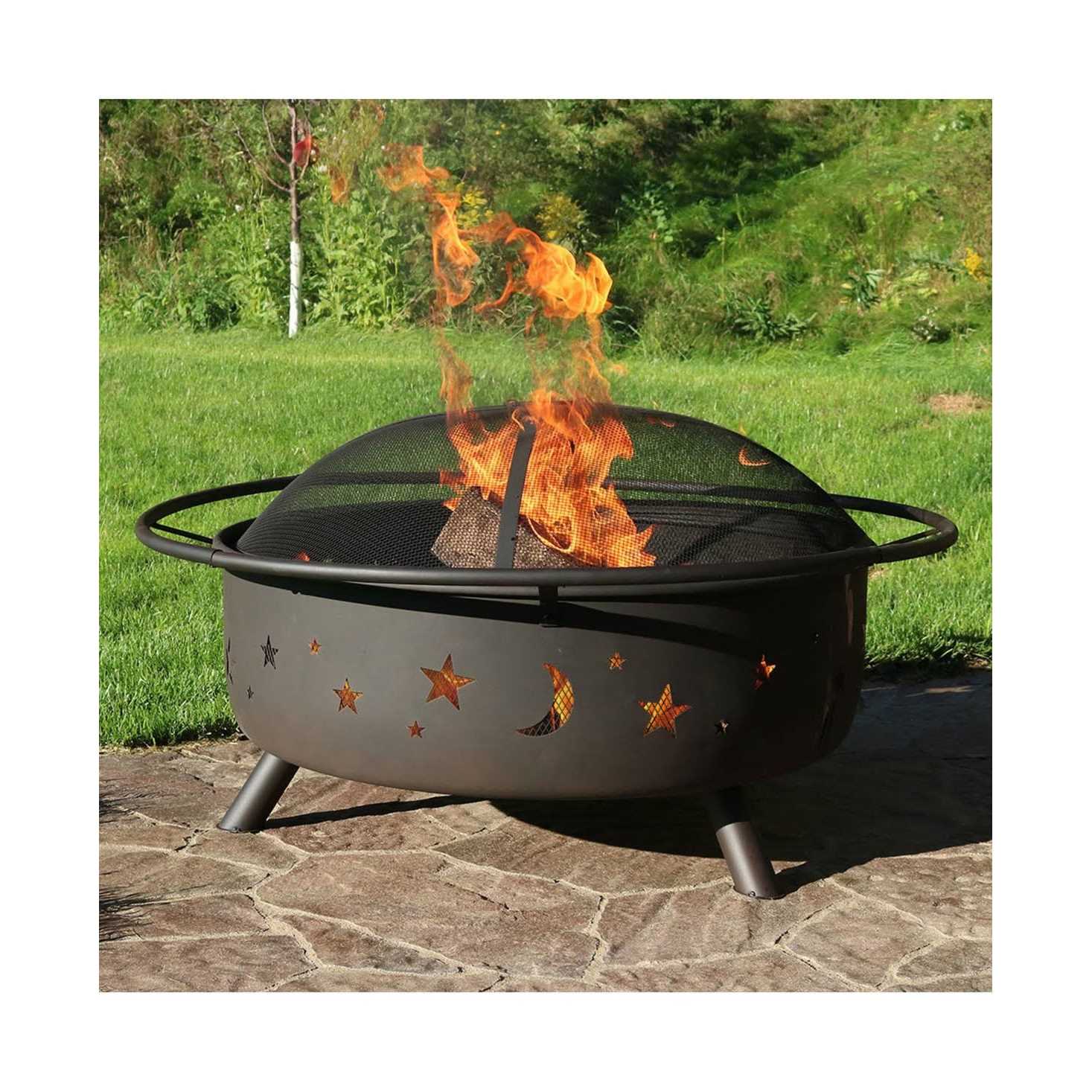 Sunnydaze Decor Cosmic 42 in. x 23 in. Large Round Steel Wood Burning Fire Pit with Spark Screen