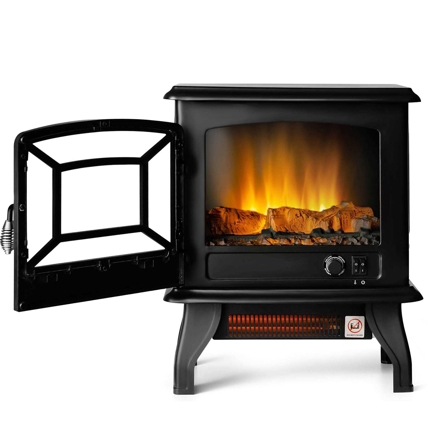 Costway 20&” Freestanding Electric Fireplace Heater Stove W/ Thermostat & Flame Effect