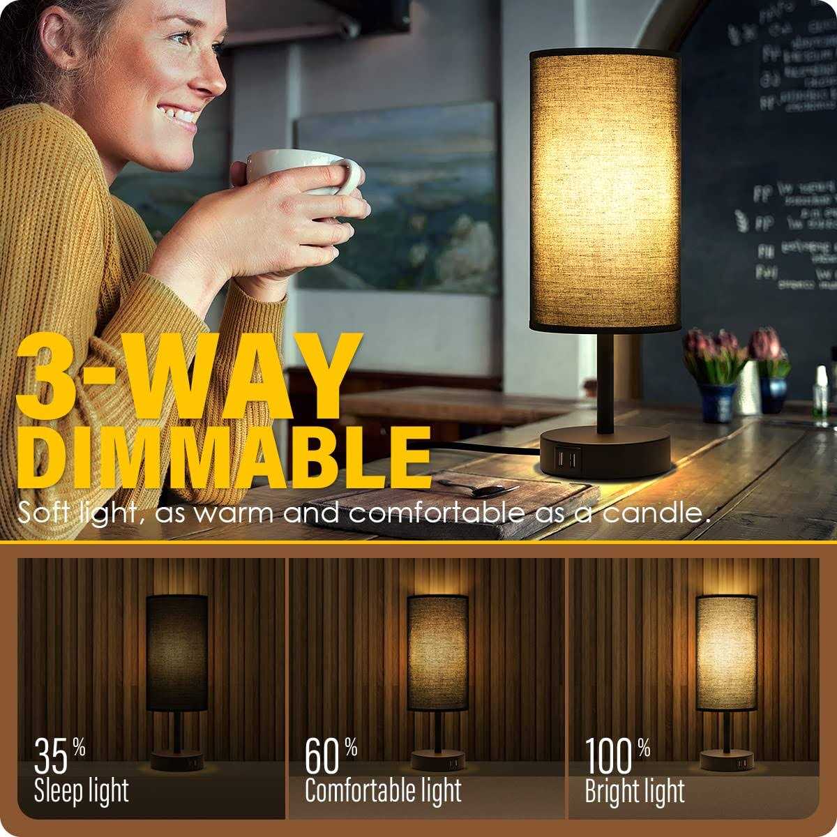 Yarra-decor Bedside Lamp with Usb Port Touch Control Table Lamp 3 Way Dimmable Nightstand Lamp