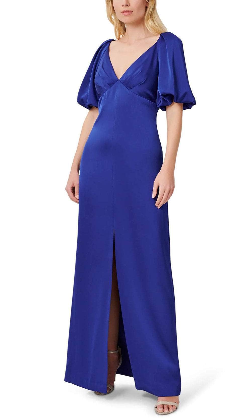 Puffed Sleeve Satin Evening Gown