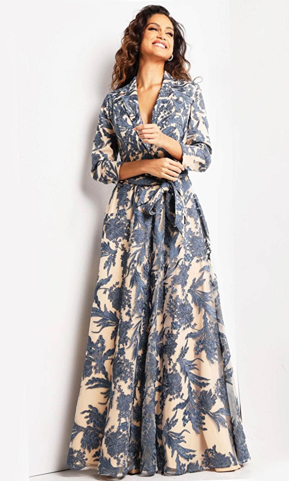 Collared Embroidered Evening Dress