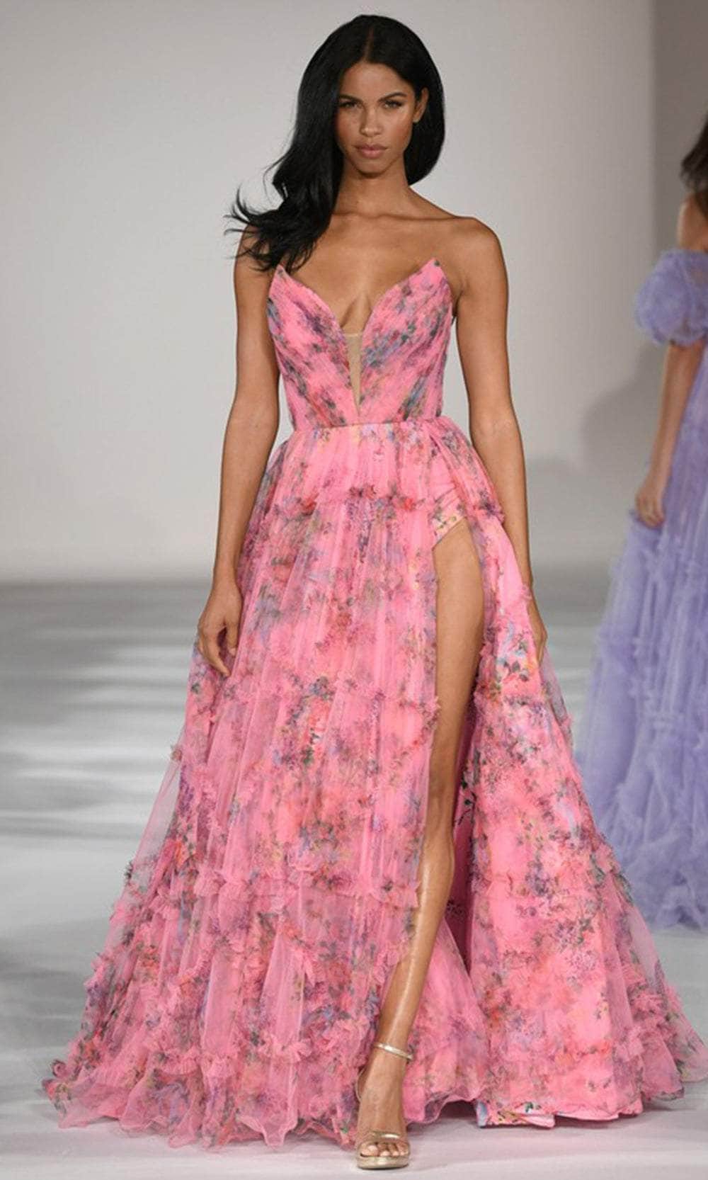 V-Neck Strapless Prom Gown