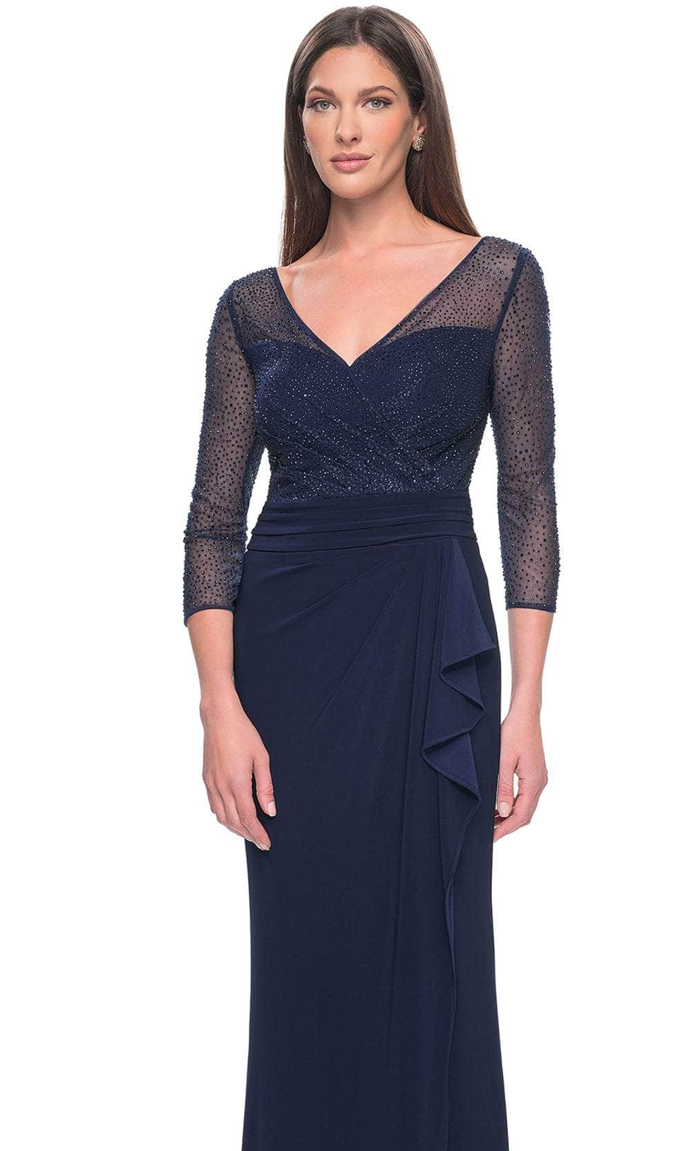 Illusion V-Neck Rhinestone Formal Dress