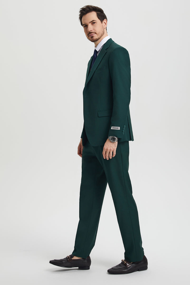 Men’s Two Button Vested Stacy Adams Basic Designer Suit in Hunter Green