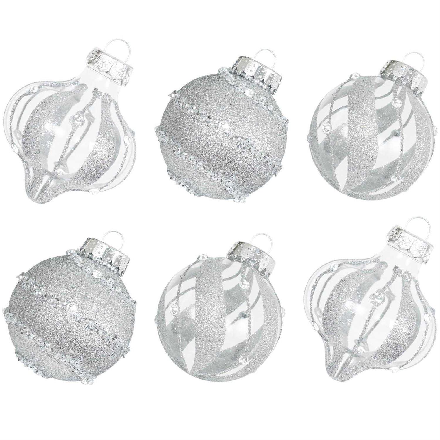 XmasExp Christmas Ball Ornaments Set-70mm/2.76 Large Shatterproof Clear Glitter Pastic Christmas Ball Xmas Tree Decoration Delicate Hanging