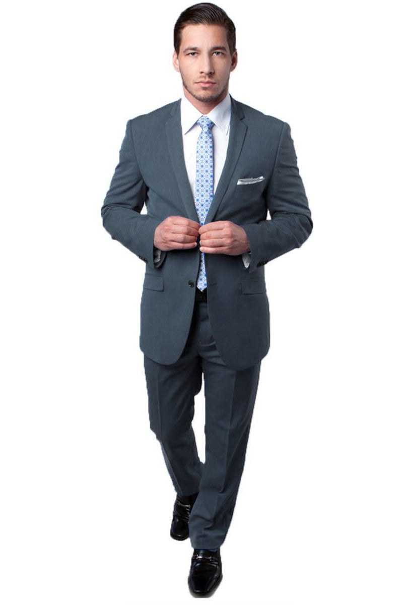 Men’s Two Button Slim Fit Travel Suit in Grey
