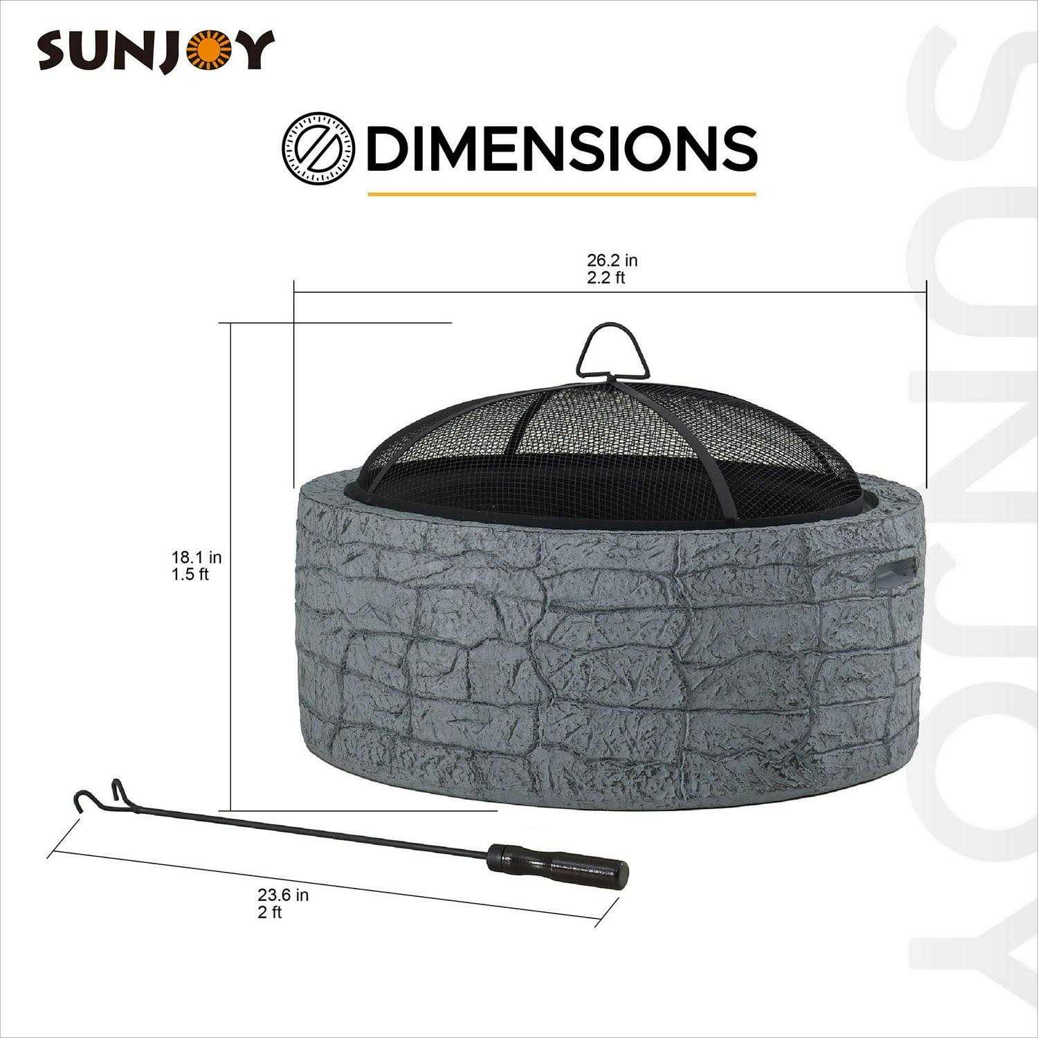 Sunjoy Stone 26 inch Round Wood-Burning Fire Pit