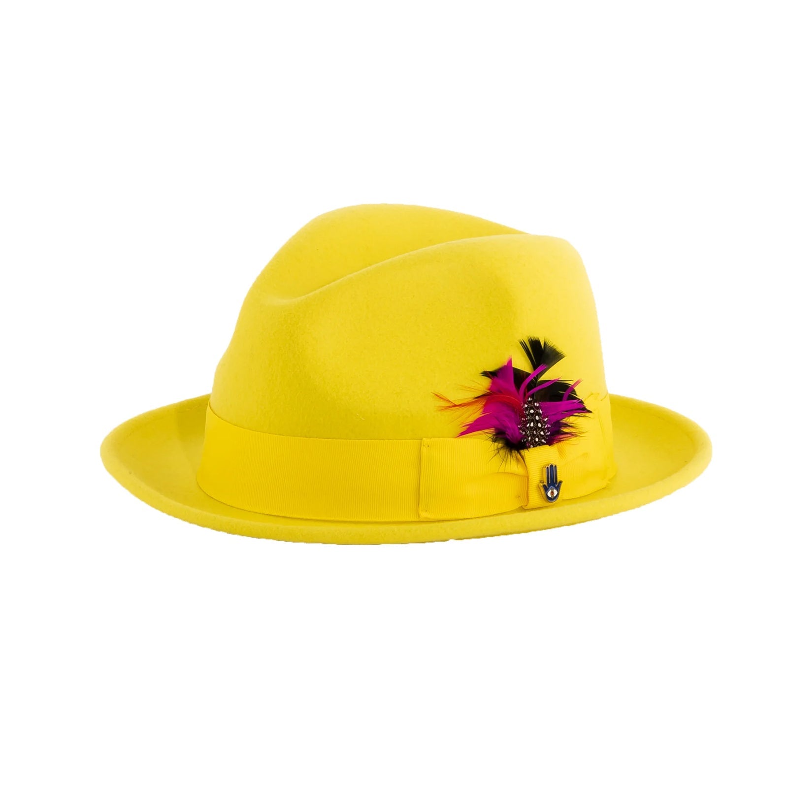 Mens Narrow Brim Crushable Wool Dress Hat Trilby Fedora in Yellow