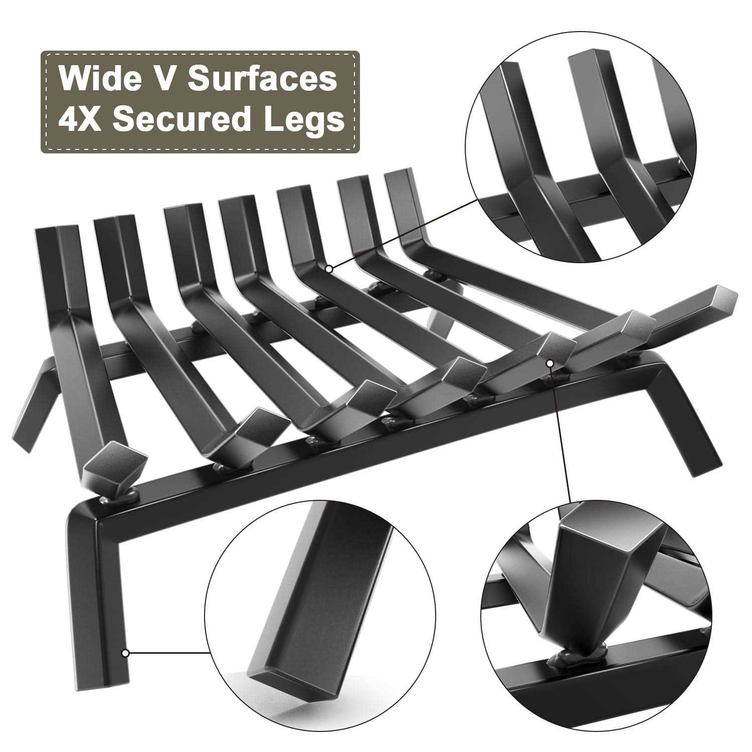 Amagabeli GARDEN & HOME Black Wrought Iron Fireplace Log Grate Wide Heavy Duty Solid Steel Indoor Chimney Hearth Bar Fire