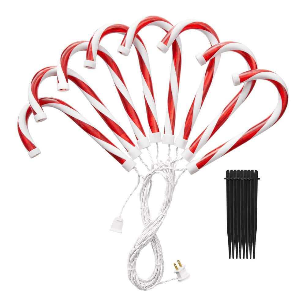 10 in. Warm White Candy Cane LED Pathway Lights Home Accents Holiday 23RT0242318