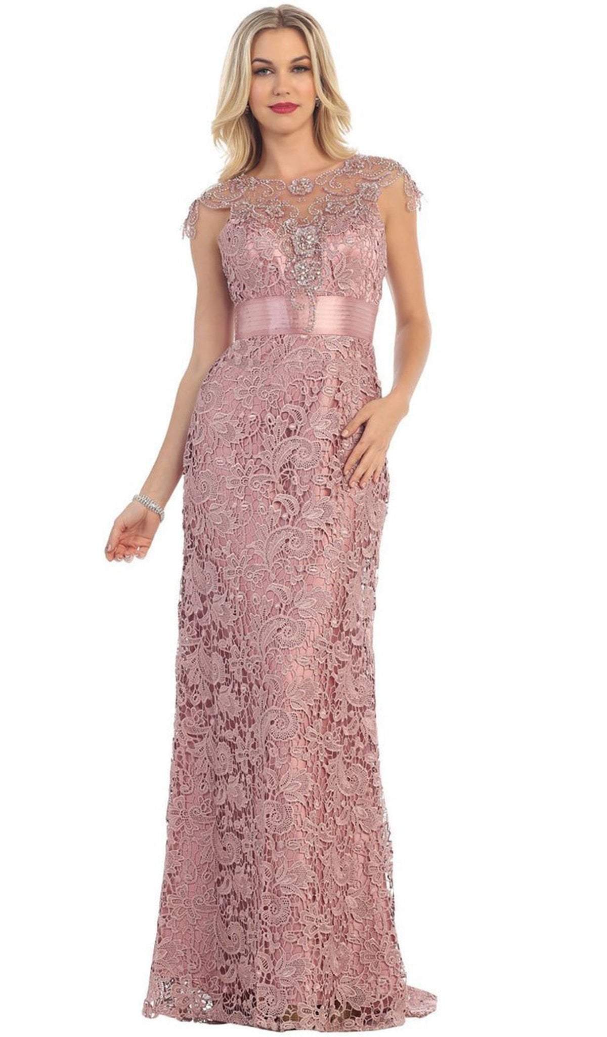 RQ7182 Rhinestone Lace Floral Evening Gown