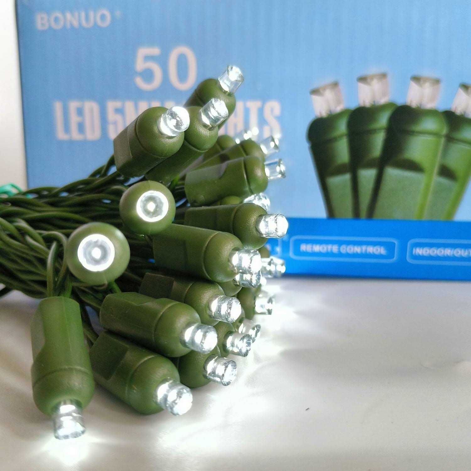 BONUO 50 Bulbs 5mm LED Christmas Lights Battery Operated with Remote Timer 8 Lighting Modes