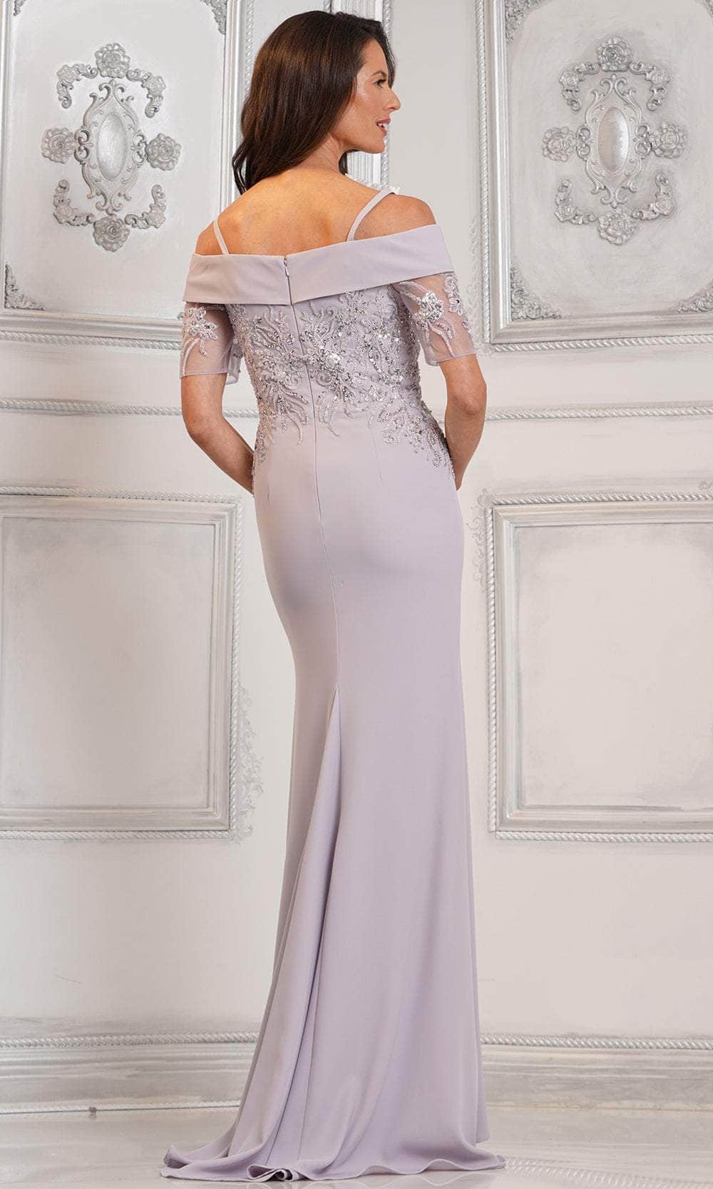 Off Shoulder Illusion Sleeve Formal Gown