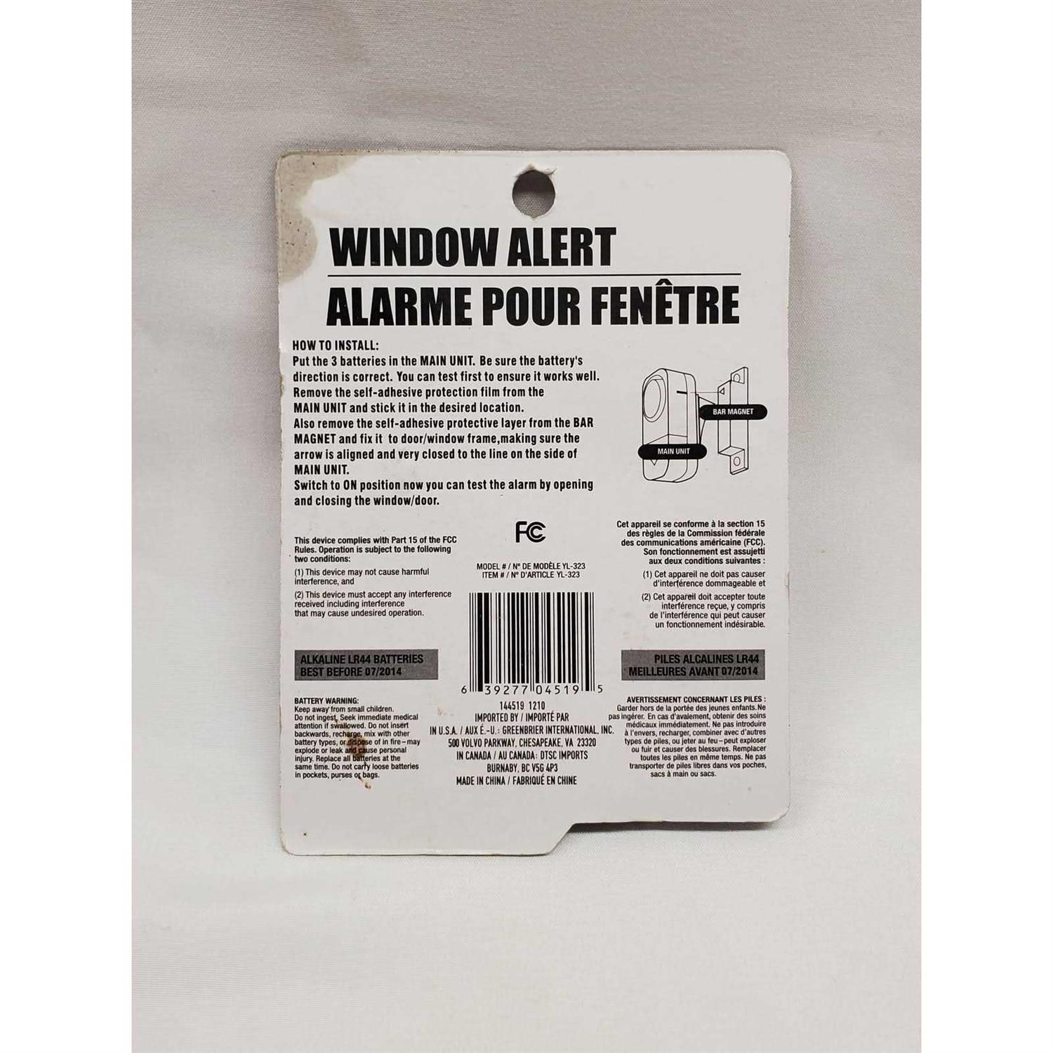 90 Decibel Battery Operated Window and Door Alarm