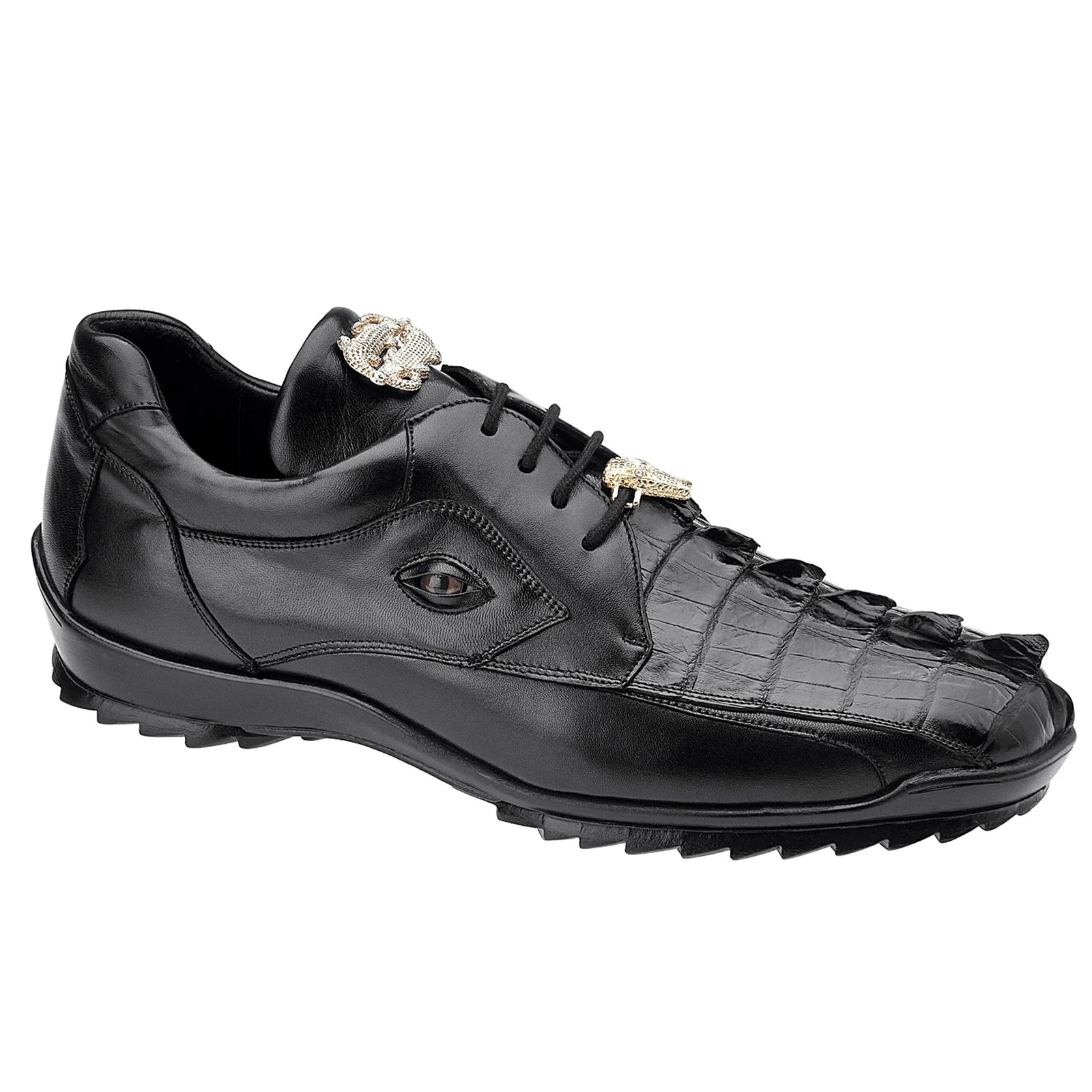 Men’s Belvedere Vasco Calf & Crocodile Hornback Tail Sneaker in Black