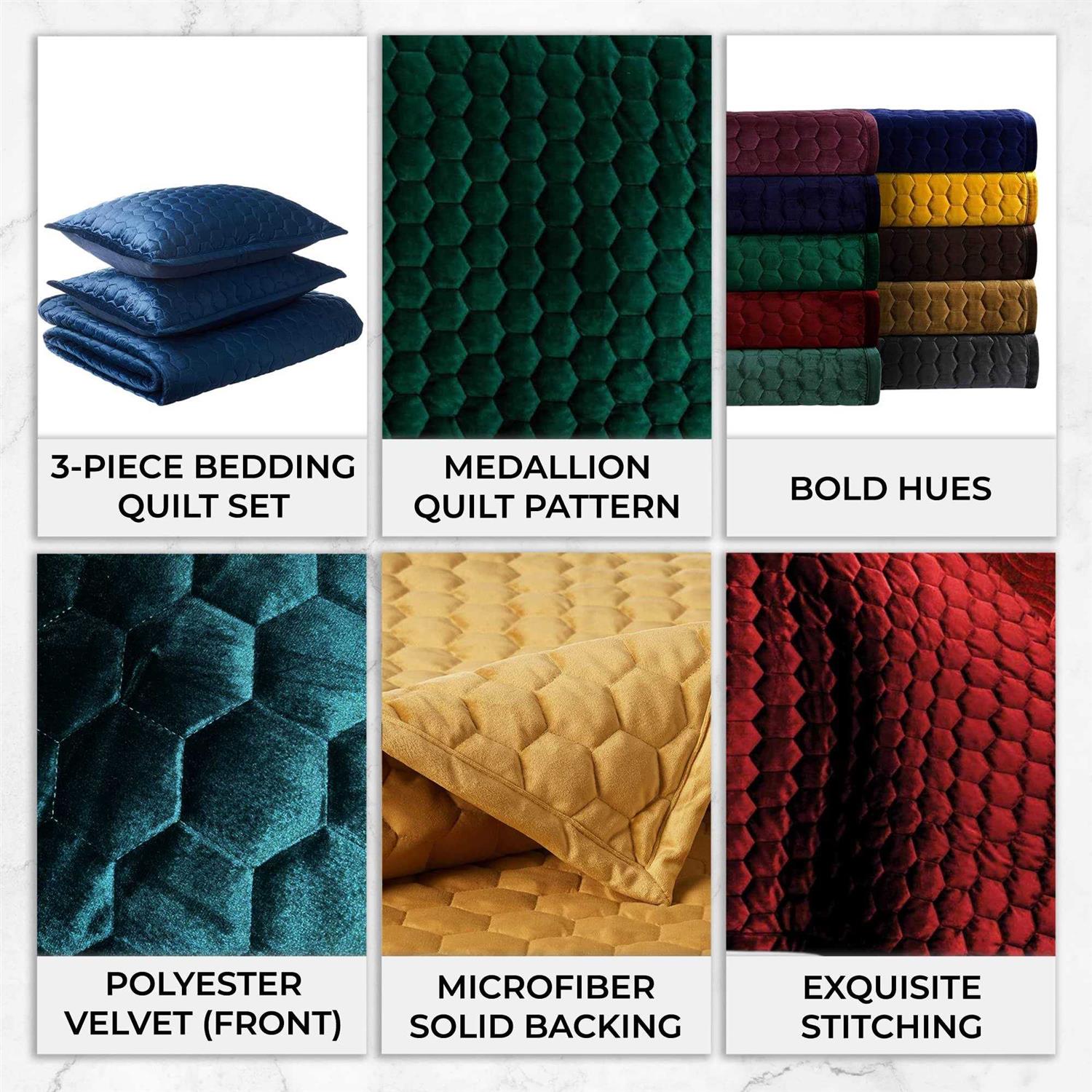 Tribeca Living Florence Velvet Oversized Solid Quilt Set