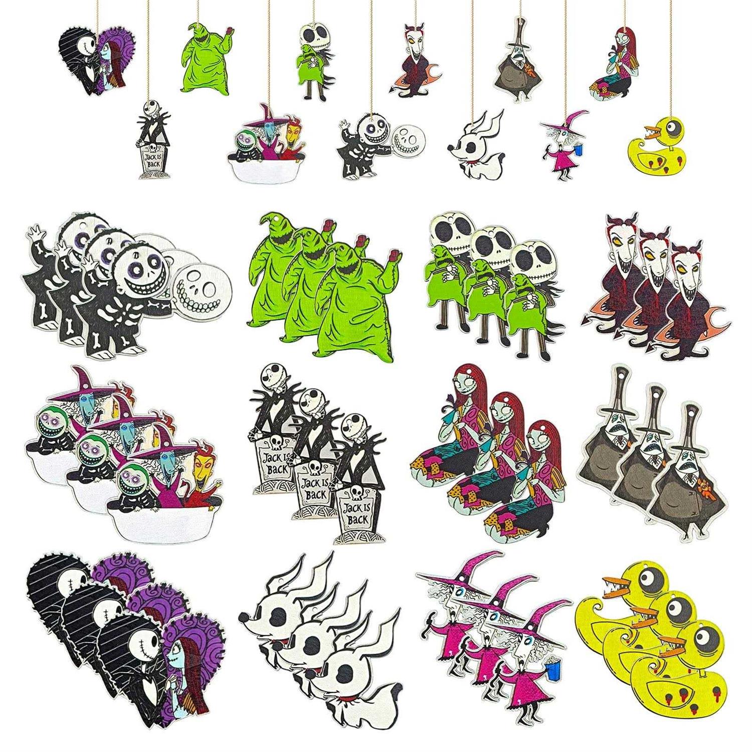 37 PCs Halloween Christmas Nightmare Ornaments Halloween Christmas Nightmare Wooden Hanging Ornament Decoration,Halloween Witch Pumpkin Nightmare