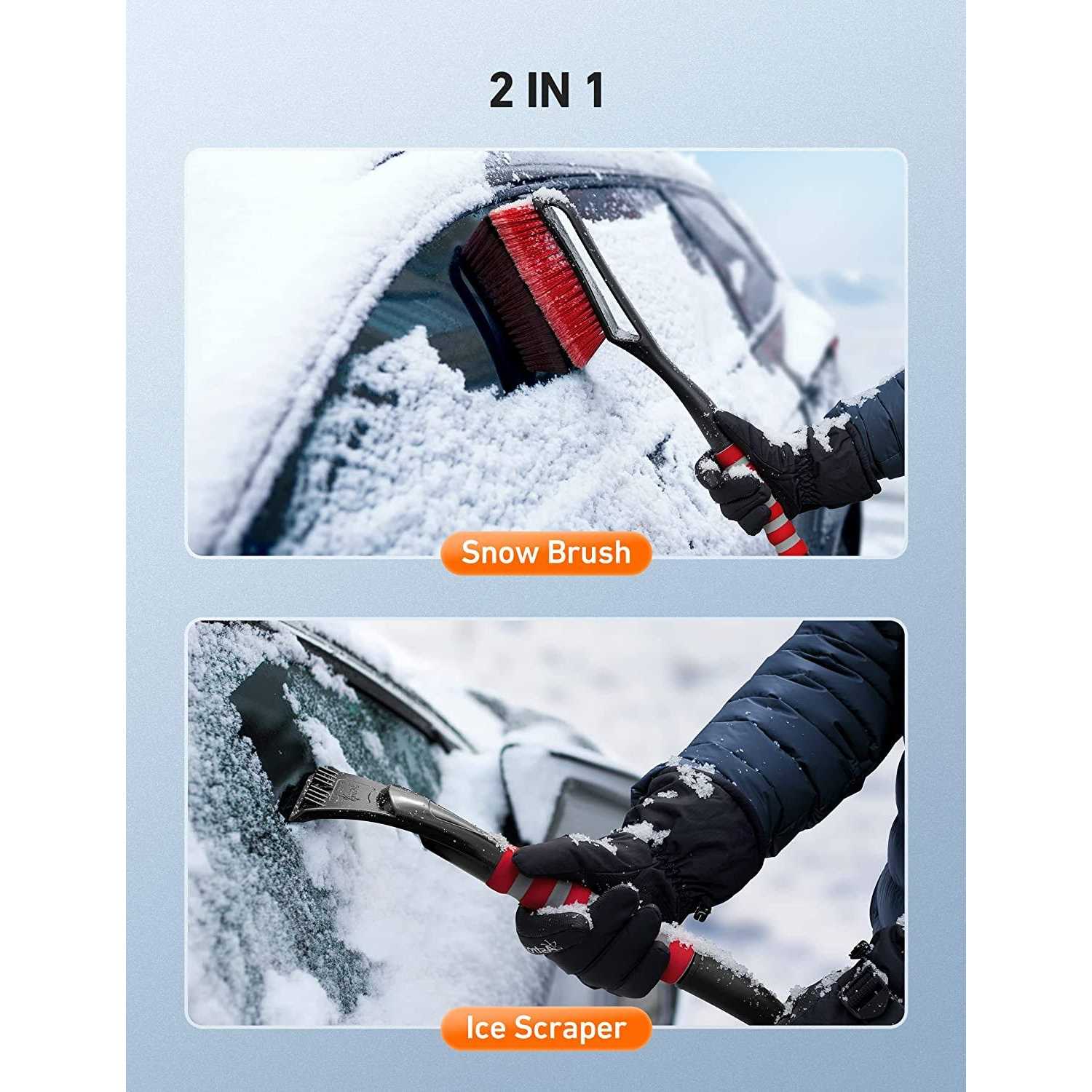 Astroai 27 inch Snow Brush and Detachable Ice Scraper with Ergonomic Foam Grip for Cars