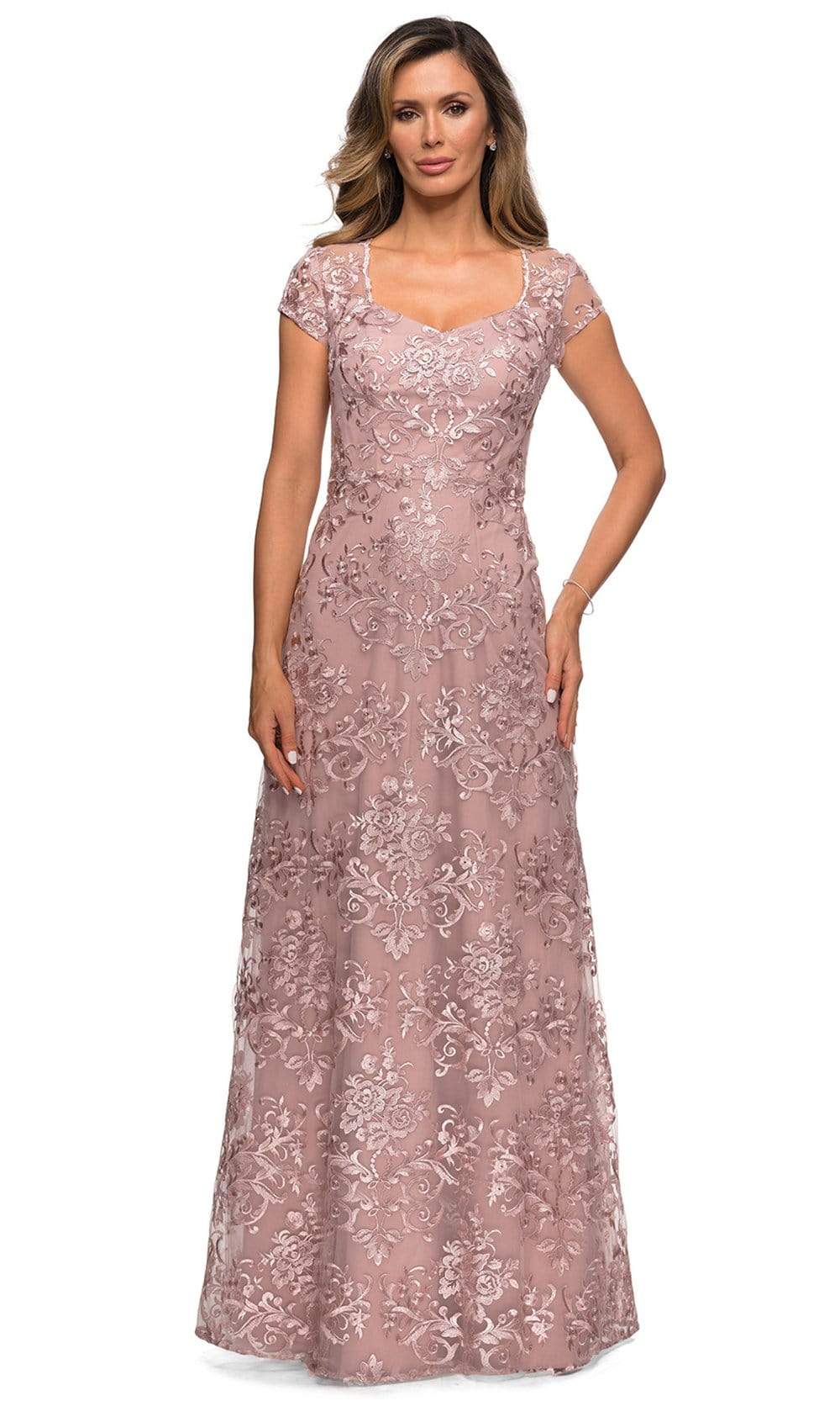 27951 Lace V Neck Sheath Mother of the Bride Dress