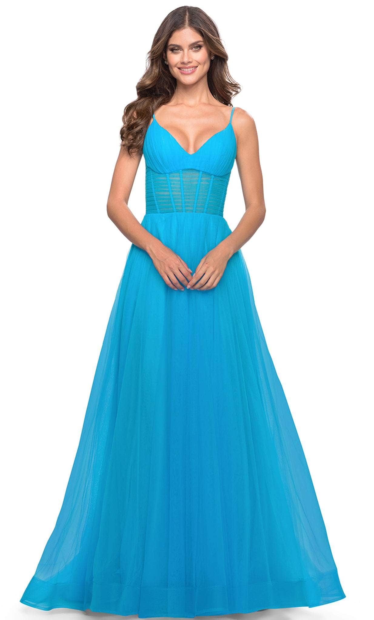 V-Neck Sheer Corset Evening Dress