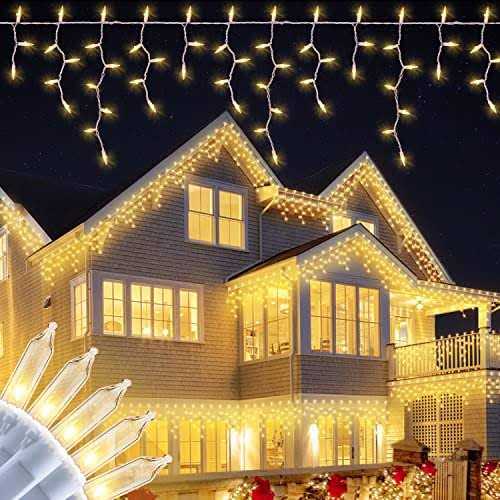 BEEWIN Icicle Christmas Lights 23FT Icicle Lights White Wire Connectable Icicle String Lights