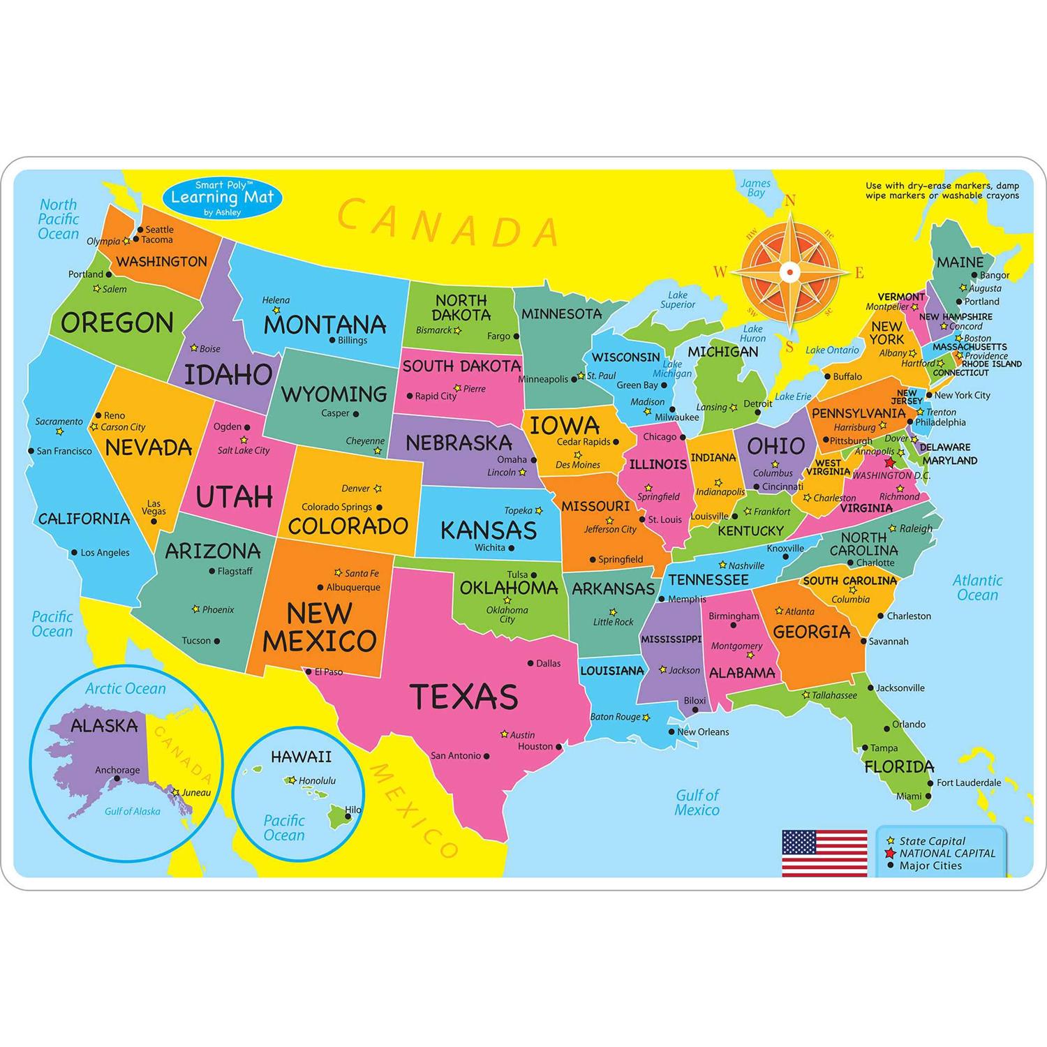 Ashley Productions 12 x 17 Double-Sided US Map Learning Mat