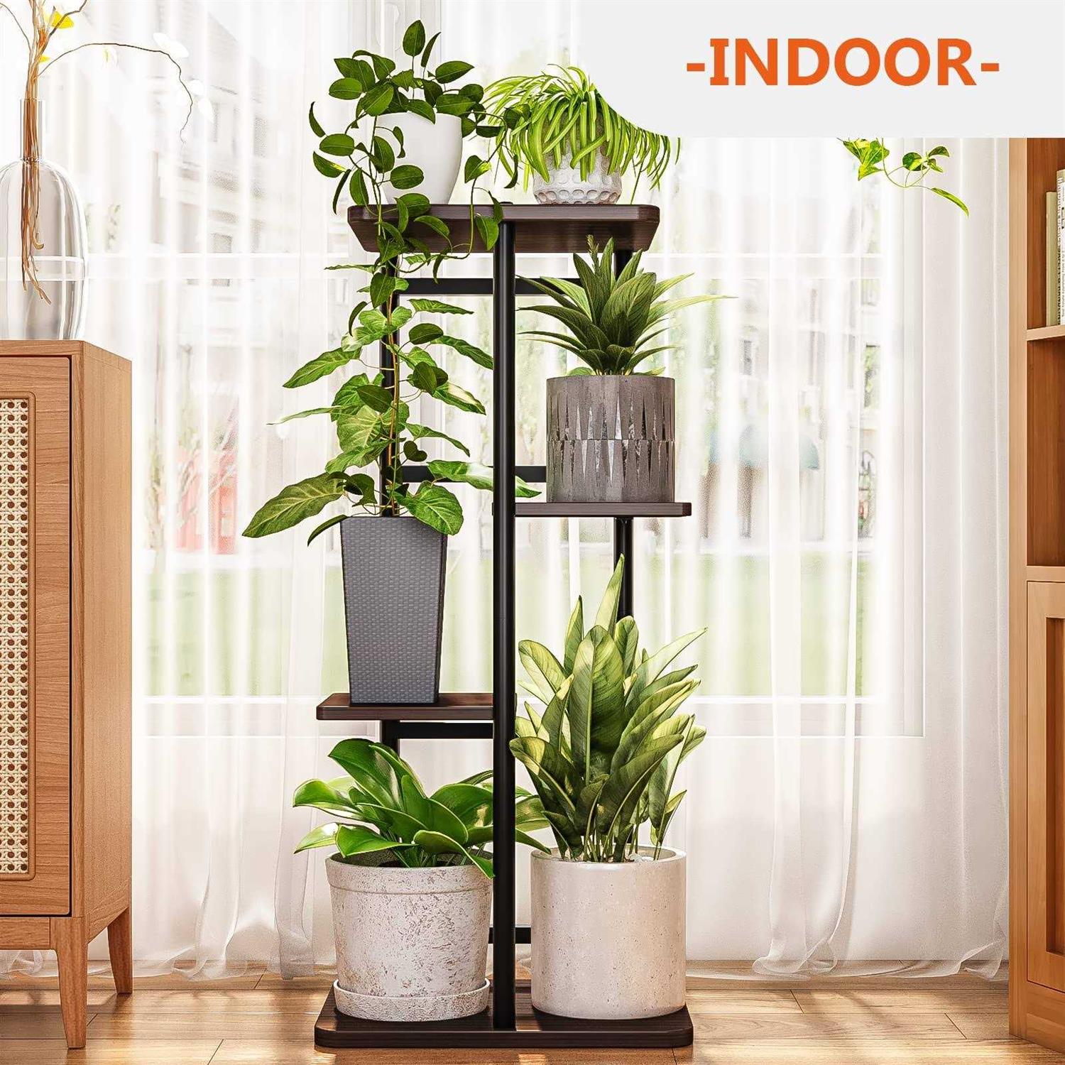 Bamworld Plant Stand Indoor Small Metal Plant Shelf Black Plant Holder 4 Tier 5 Potted for Multiple Plants Corner Plant Table fo