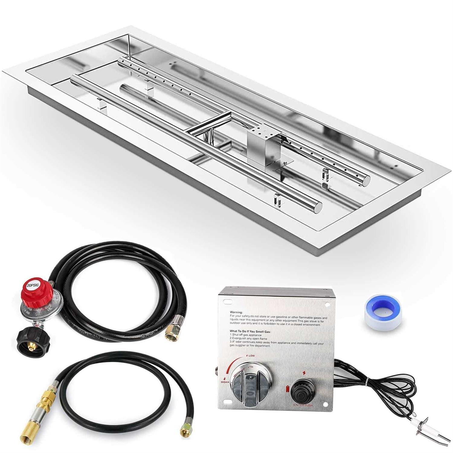 GRISUN Drop-in Fire Pit Kit H-Shape Burner with Pan