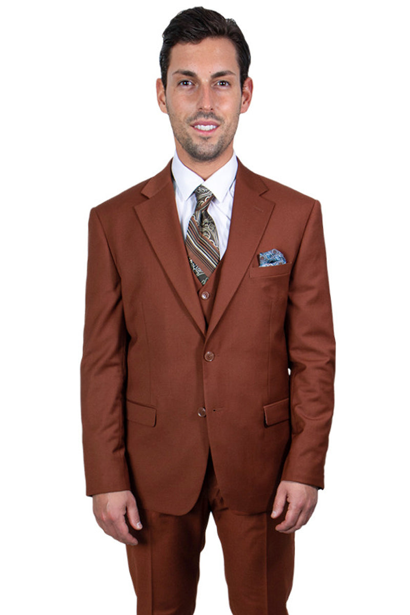 Men’s Two Button Vested Stacy Adams Basic Suit in Brown Rust