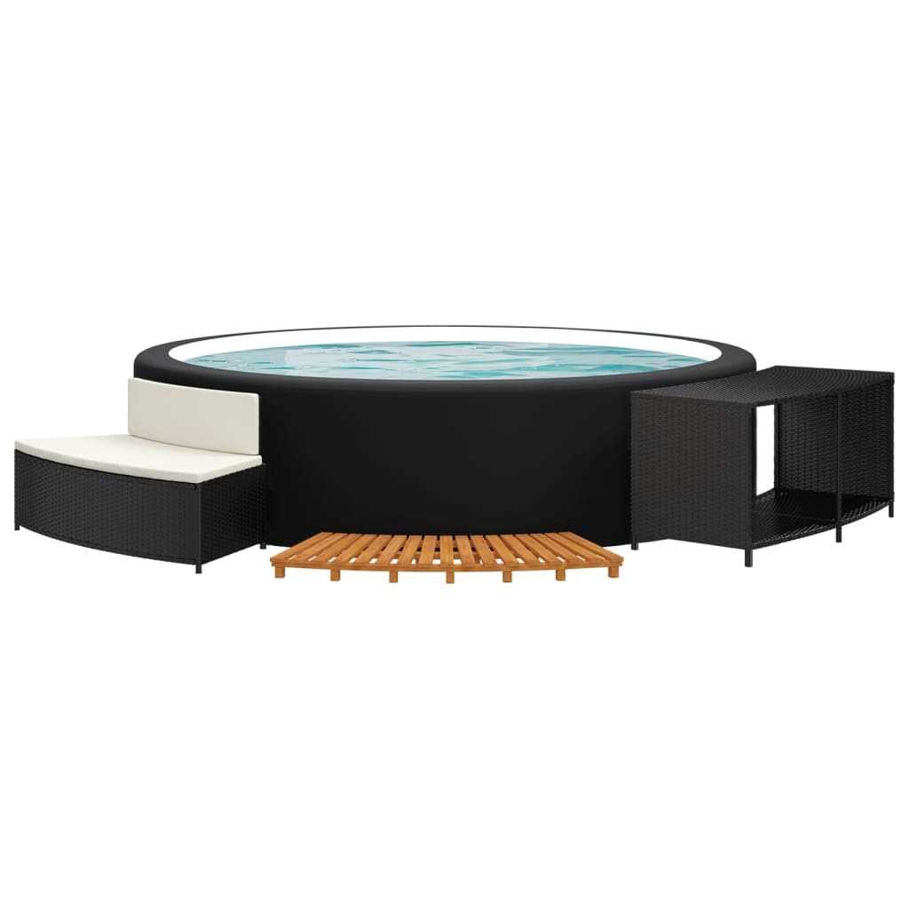 vidaXL Hot Tub Surround Black Poly Rattan and Solid Wood Acacia