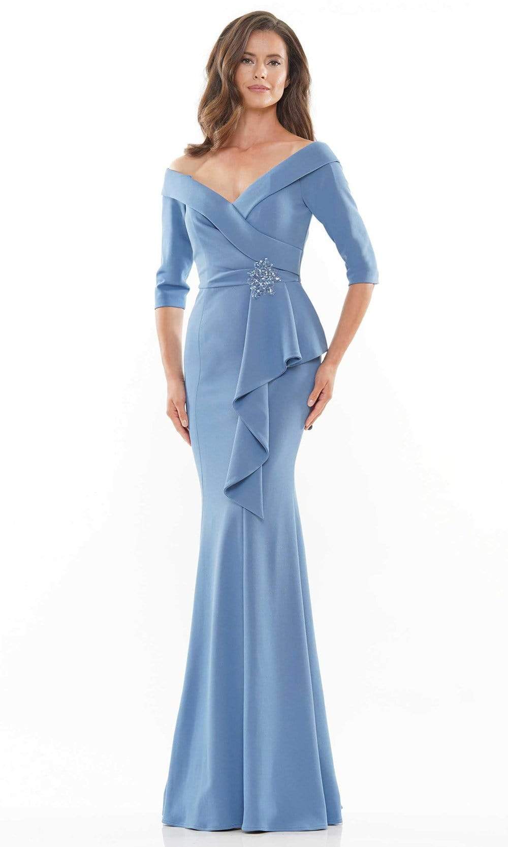 RD2733 Quarter Sleeve Brooch Drape Gown