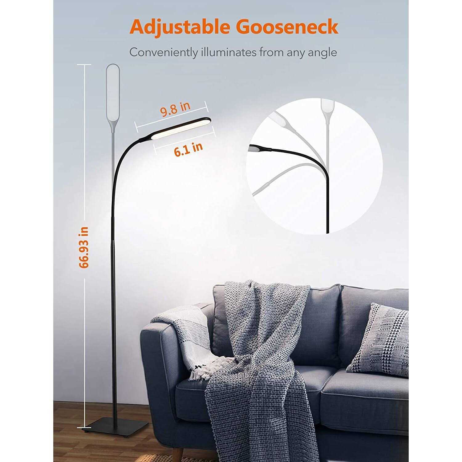 TaoTronics LED Floor Lamp Modern Standing Light 4 Brightness Levels 4 Colors Dimmable Adjustable Gooseneck Task Lighting