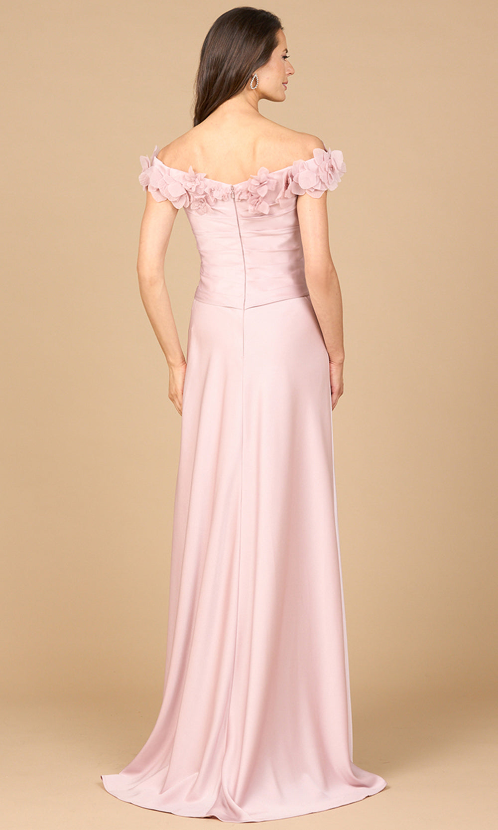 Floral Accented Off Shoulder Formal Dress