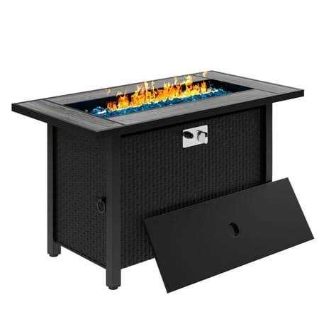 Sobaniilo Fire Pit 45in Propane Fire Pit with Rain Cover and Lava Rock