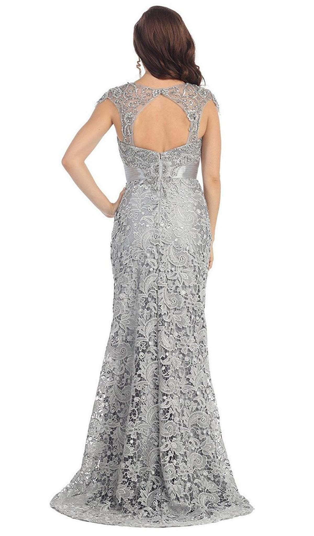 RQ7182 Rhinestone Lace Floral Evening Gown