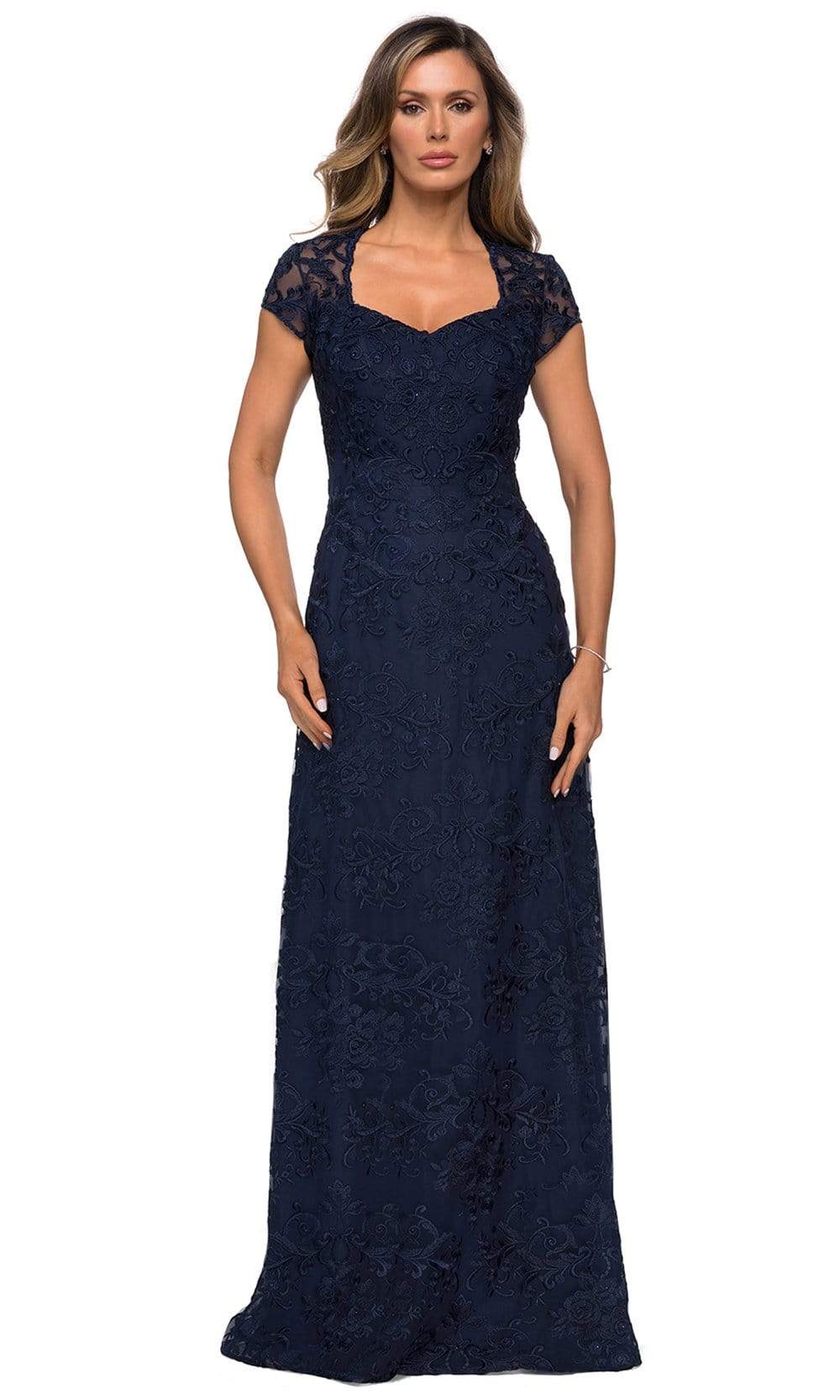 27951 Lace V Neck Sheath Mother of the Bride Dress