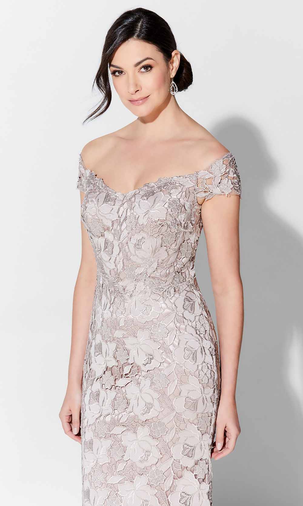 Embroidered Crepe Laced Evening Gown