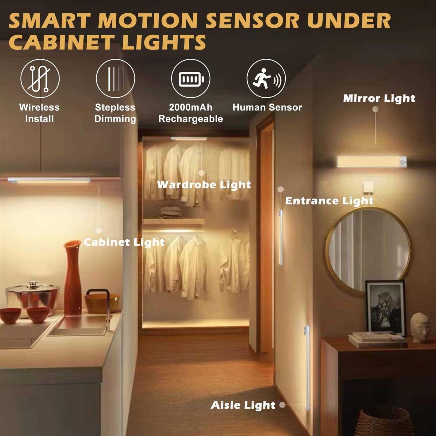 Wireless Under Cabinet Lights 72 LED Motion Sensor Light Indoor
