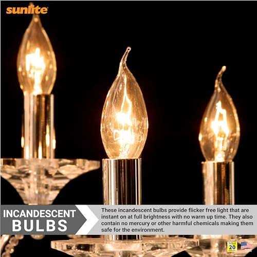 Sunlite 25cfc/25/12pk Flame Tip 25W Incandescent Petite Chandelier Light Bulb 40011-SU