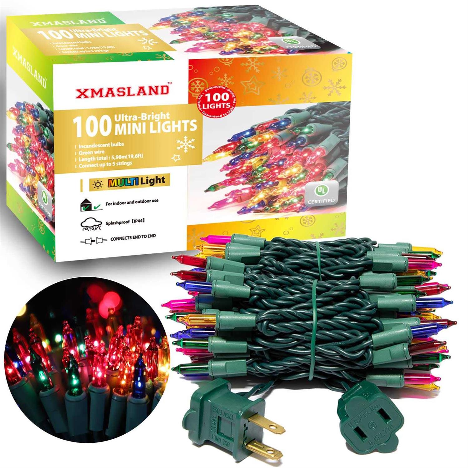 XMASLAND Ultra-Bright Connectable Christmas Light Set Incandescent Bulb Mini String Light for Indoor Outdoor Christmas Tree