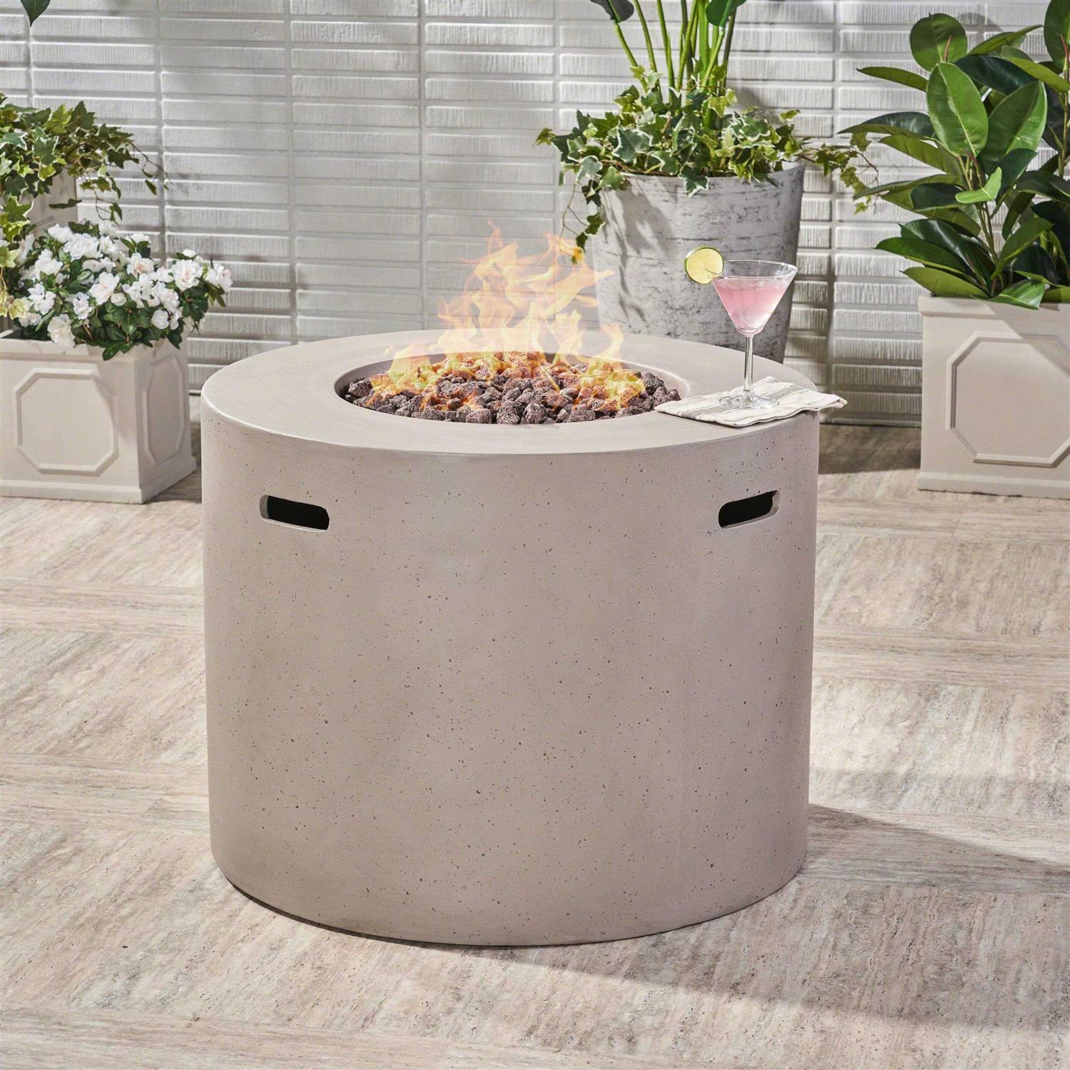 Leo Outdoor 31 inch Round Light Weight Concrete Gas Burning Fire Pit