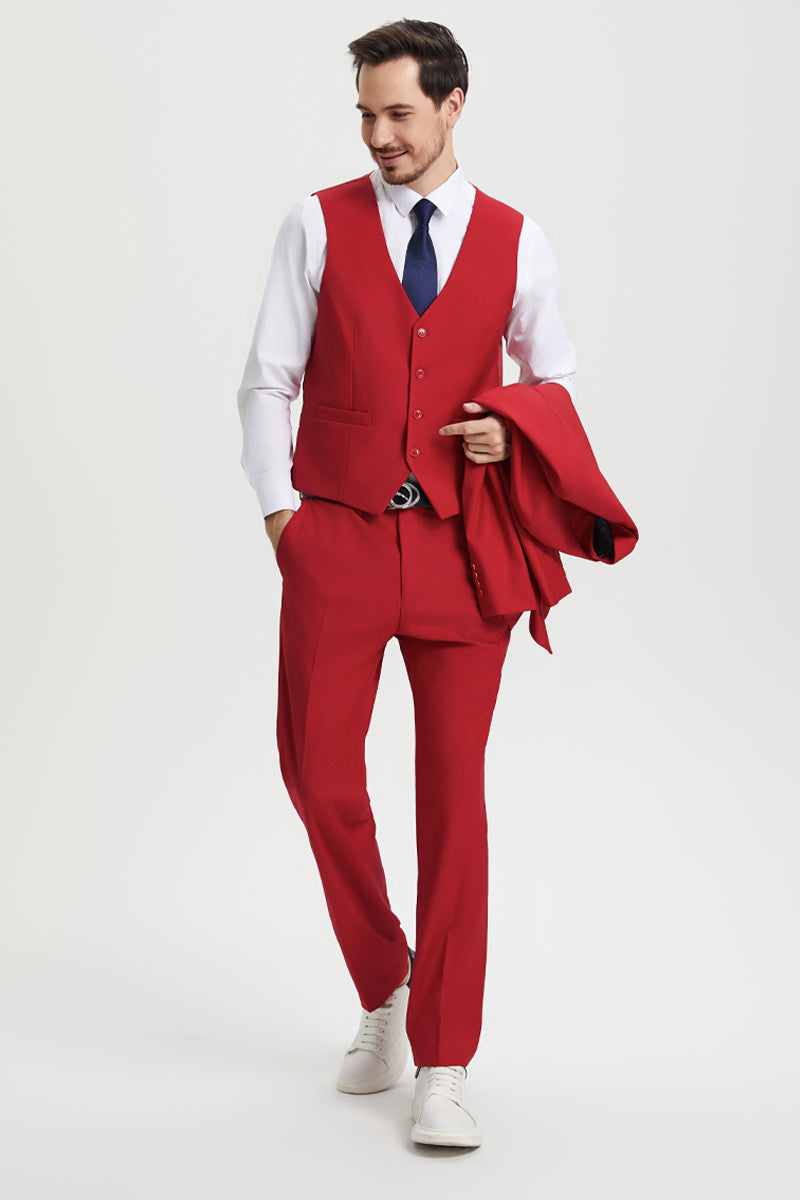 Men’s Two Button Vested Stacy Adams Basic Designer Suit in Red