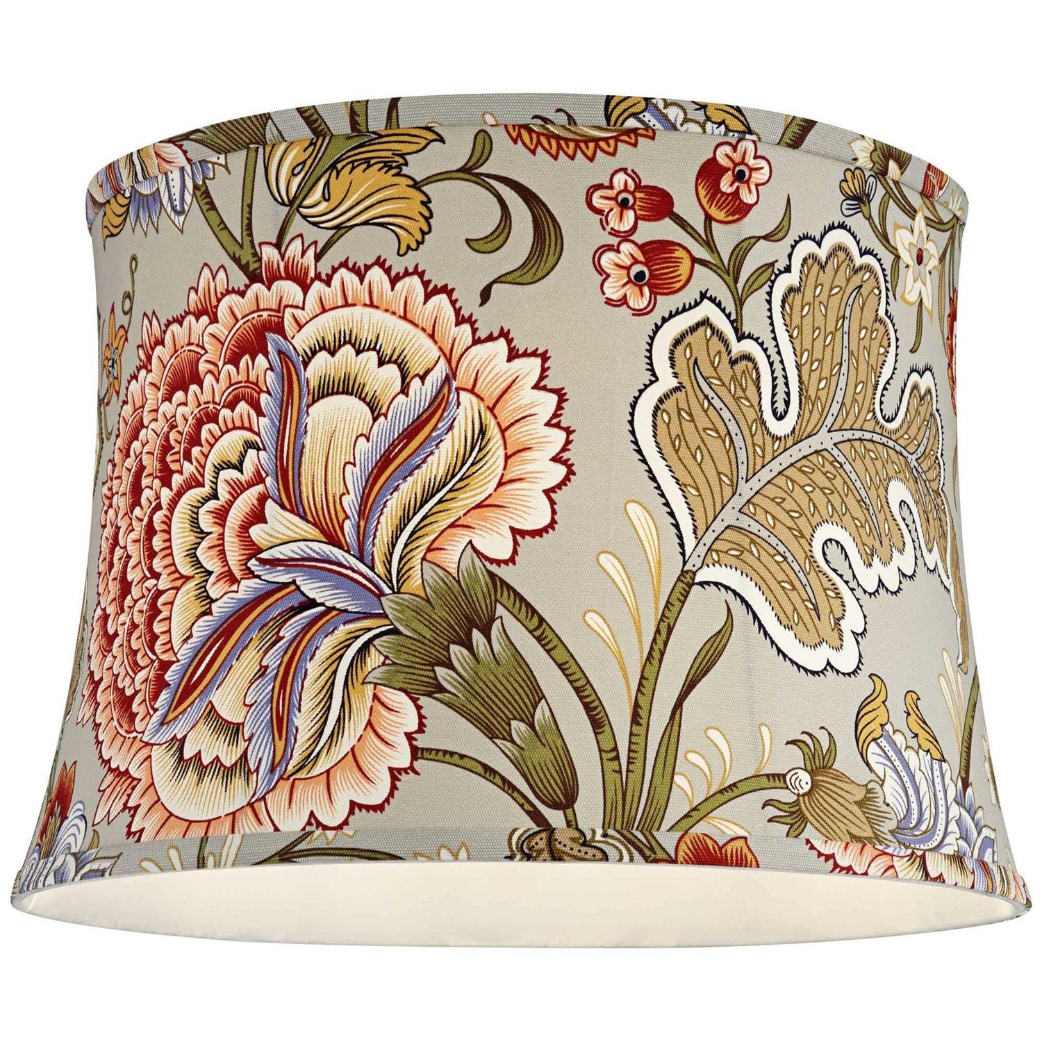 Springcrest Set of 2 Drum Print Lamp Shades Flower Medium 14 Top x 16 Bottom x 11.5 High Spider with Replacement Harp and Finial